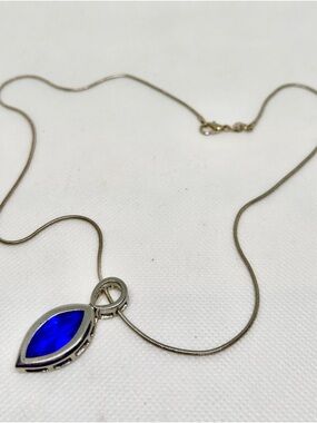 Silver Necklace with Deep Blue Marquise Pendant